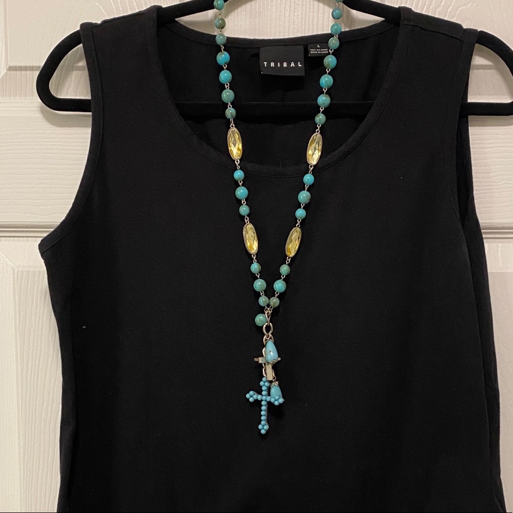Turquoise and crystal multi cross necklace